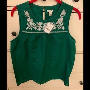 J Crew Kelly Green Embroidered Sleeveless Top NWT